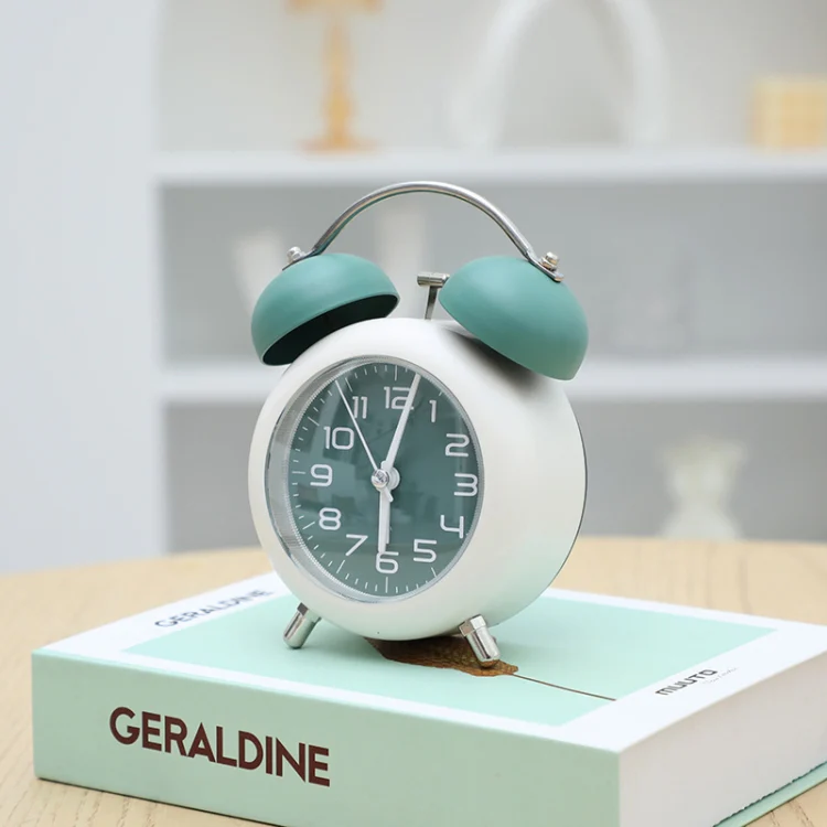 Bedroom Desktop Metal Digital Mechanical Alarm Clock Living Room Silent Clock With Night Light(Green)