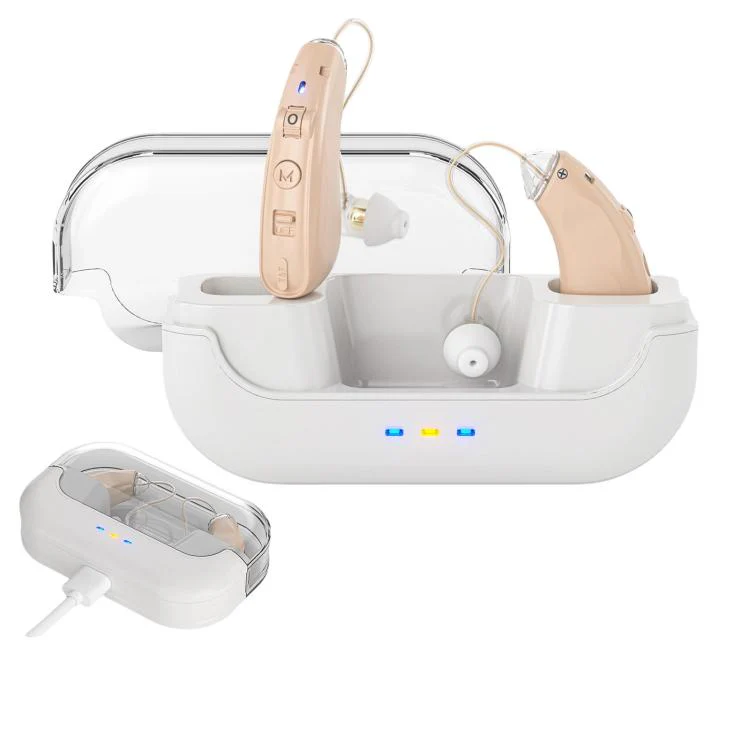 Behind-The-Ear Hearing Aids With Charging Case Smart Noise Cancelling & No Feedback Whistling(Skin Color)