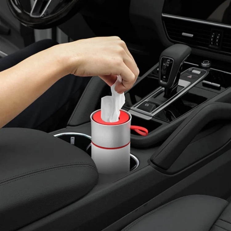 BEN.JACK Cylindrical Car Water Cup Holder Tissue Box(Black Red) - Image 5