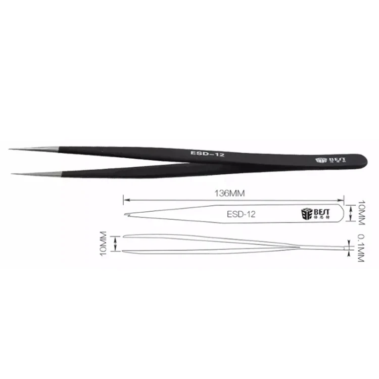 BEST BST-12 Precision Anti-static ESD Stainless Steel Tweezers - Image 3