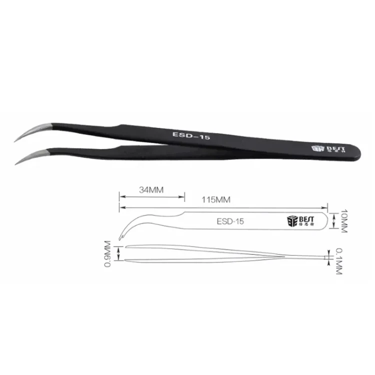 BEST BST-15 Precision Anti-static ESD Stainless Steel Tweezers - Image 3