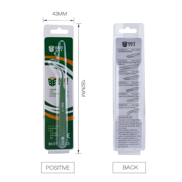 BEST BST-17 Precision Anti-static ESD Stainless Steel Tweezers - Image 6