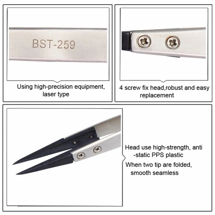 BEST BST-259 Stainless Steel Snti Static Tweezer - Image 6