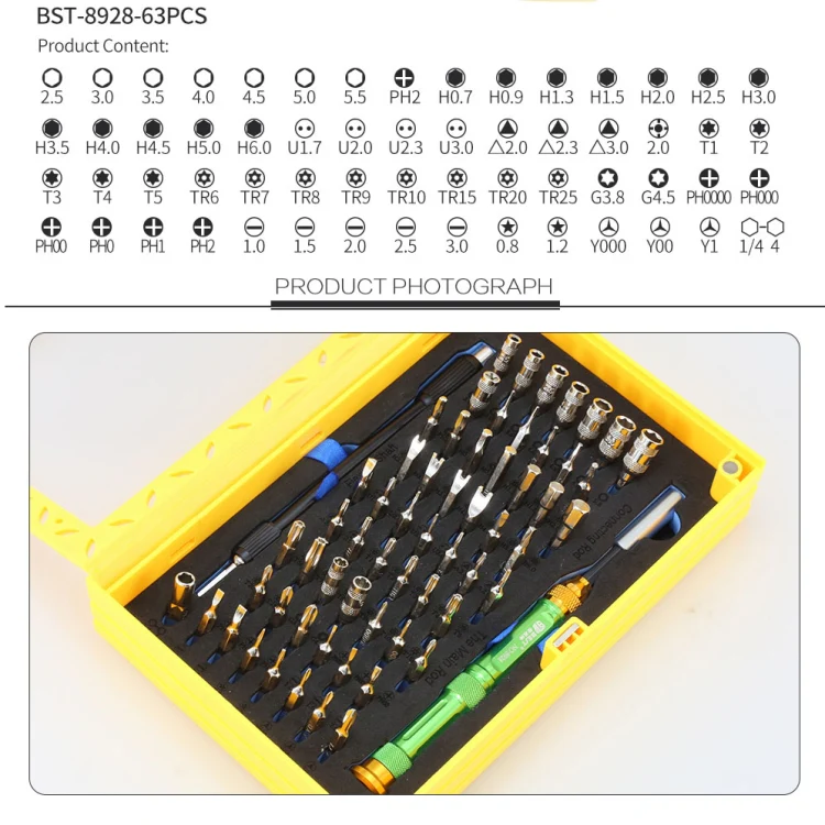 BEST BST-8928 Screwdriver Magnetic Bit Driver Kit 63 in 1 Professional Screwdrivers Set - Image 3