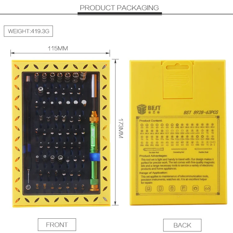 BEST BST-8928 Screwdriver Magnetic Bit Driver Kit 63 in 1 Professional Screwdrivers Set - Image 9