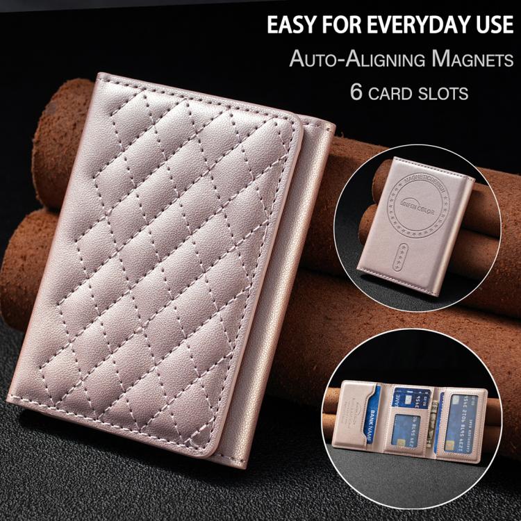 BFK37 Magnetic Rhombus Lattice Mobile Phone Holder RFID Card Slots(Golden) - Image 5
