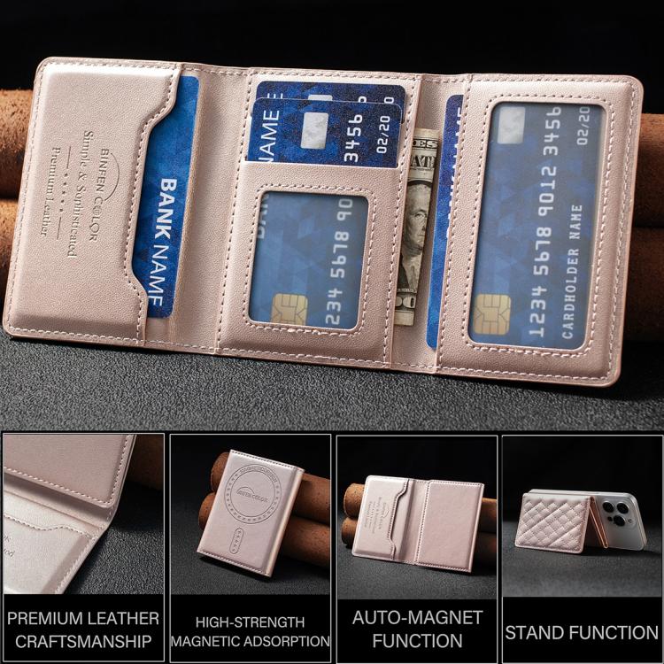 BFK37 Magnetic Rhombus Lattice Mobile Phone Holder RFID Card Slots(Golden) - Image 6