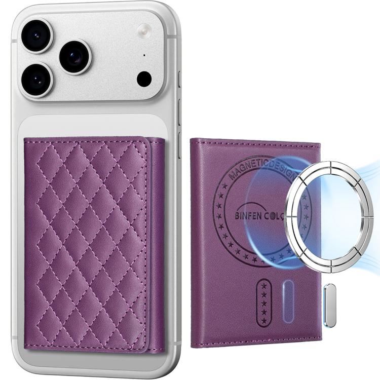 BFK37 Magnetic Rhombus Lattice Mobile Phone Holder RFID Card Slots(Purple)