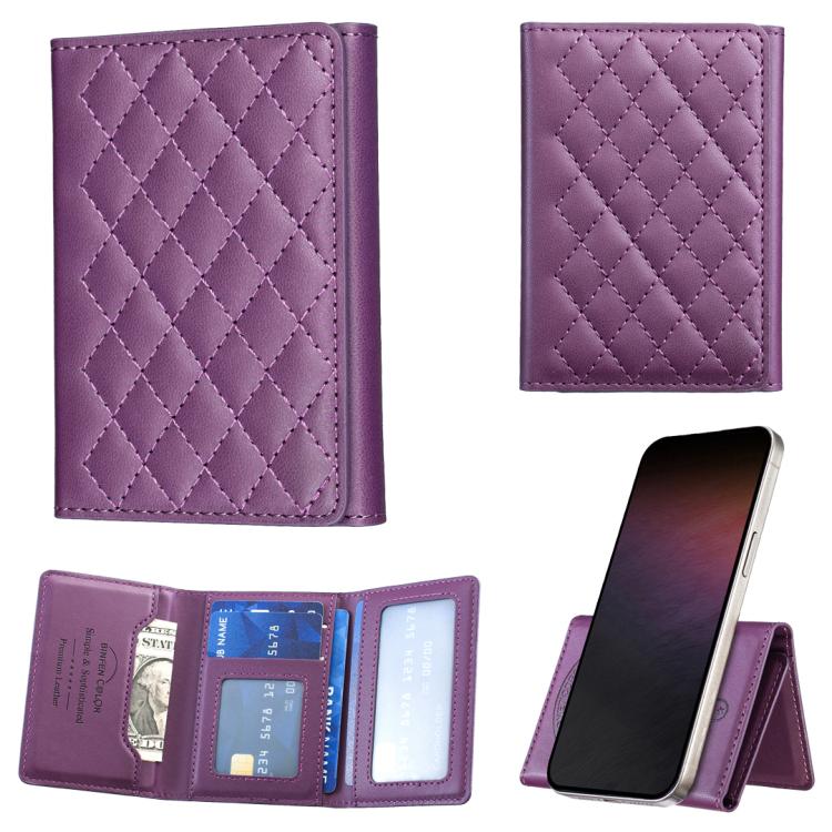 BFK37 Magnetic Rhombus Lattice Mobile Phone Holder RFID Card Slots(Purple) - Image 3