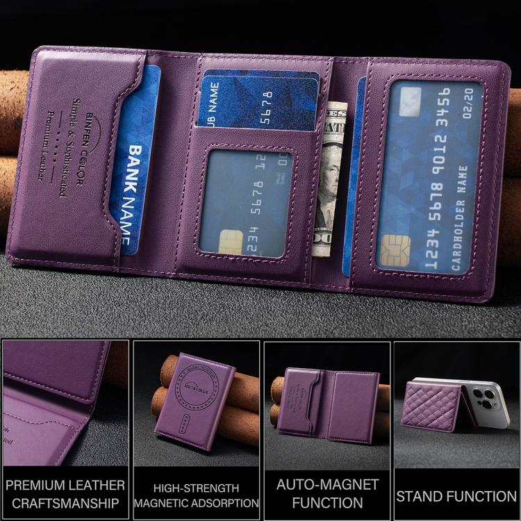 BFK37 Magnetic Rhombus Lattice Mobile Phone Holder RFID Card Slots(Purple) - Image 6