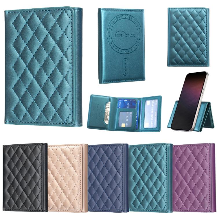 BFK37 Magnetic Rhombus Lattice Mobile Phone Holder RFID Card Slots(Purple) - Image 9