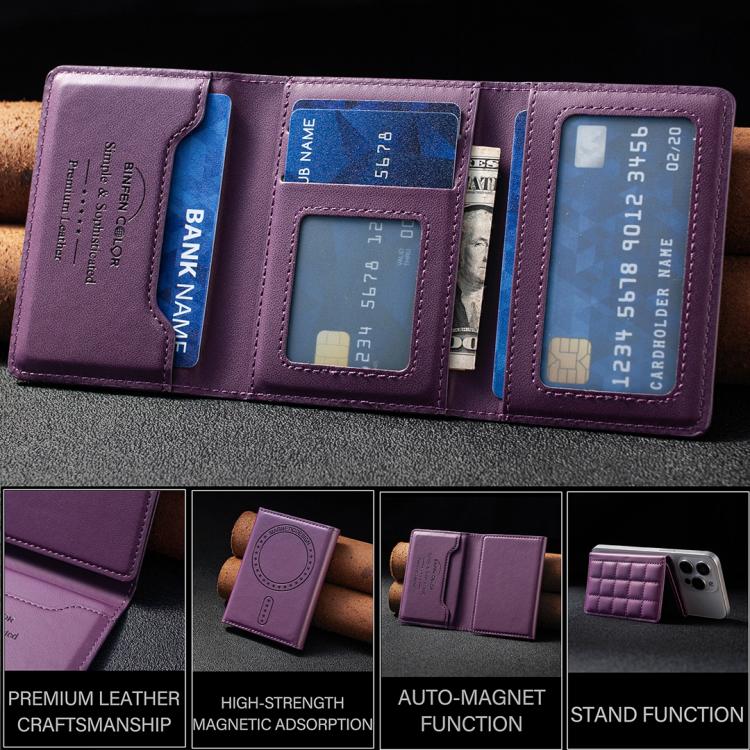 BFK38 Magnetic Square-shaped Mobile Phone Holder RFID Card Slots(Purple) - Image 6
