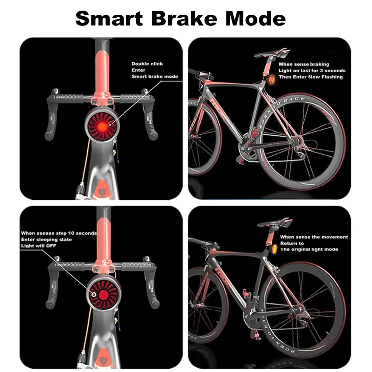 Bicycle Smart Sensor Brake Light USB Tail Light Warning Light(Black) - Image 4
