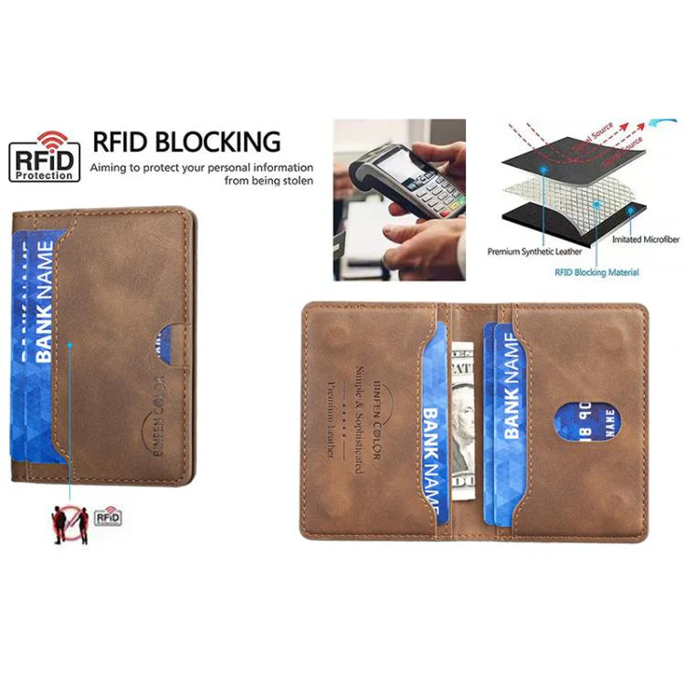 BINFEN COLOR BFK39 Calf Texture Vegan Leather Magnetic Wallet Card Holder(Brown) - Image 3