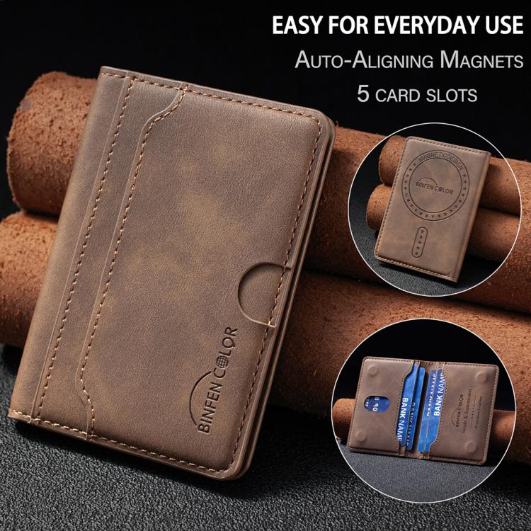 BINFEN COLOR BFK39 Calf Texture Vegan Leather Magnetic Wallet Card Holder(Brown) - Image 4