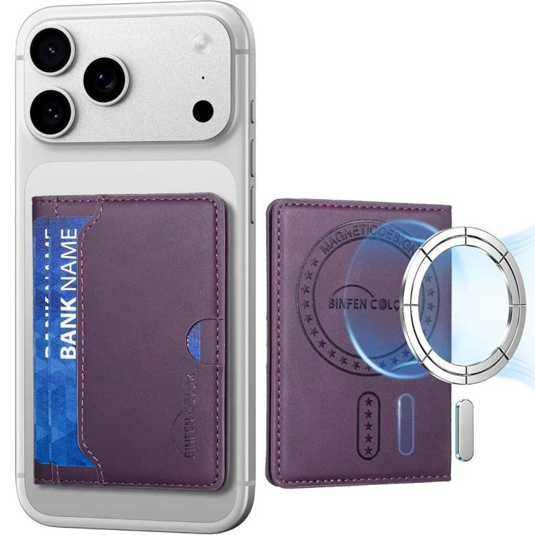 BINFEN COLOR BFK39 Calf Texture Vegan Leather Magnetic Wallet Card Holder(Deep Purple)