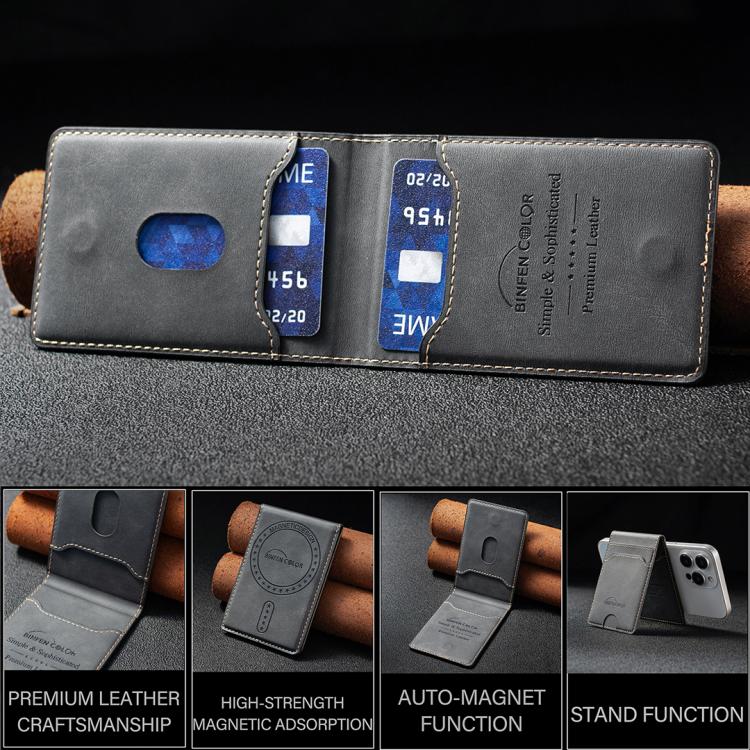 BINFEN COLOR BFK40 Calf Texture Vegan Leather Magnetic Wallet Card Holder(Black) - Image 5