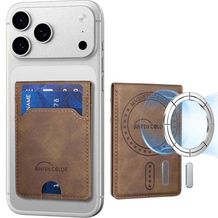 BINFEN COLOR BFK40 Calf Texture Vegan Leather Magnetic Wallet Card Holder(Brown)
