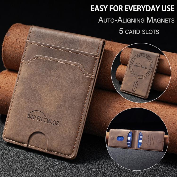 BINFEN COLOR BFK40 Calf Texture Vegan Leather Magnetic Wallet Card Holder(Brown) - Image 11