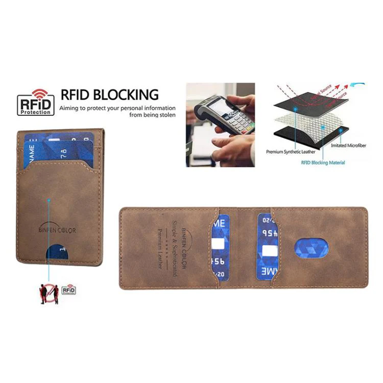BINFEN COLOR BFK40 Calf Texture Vegan Leather Magnetic Wallet Card Holder(Brown) - Image 3