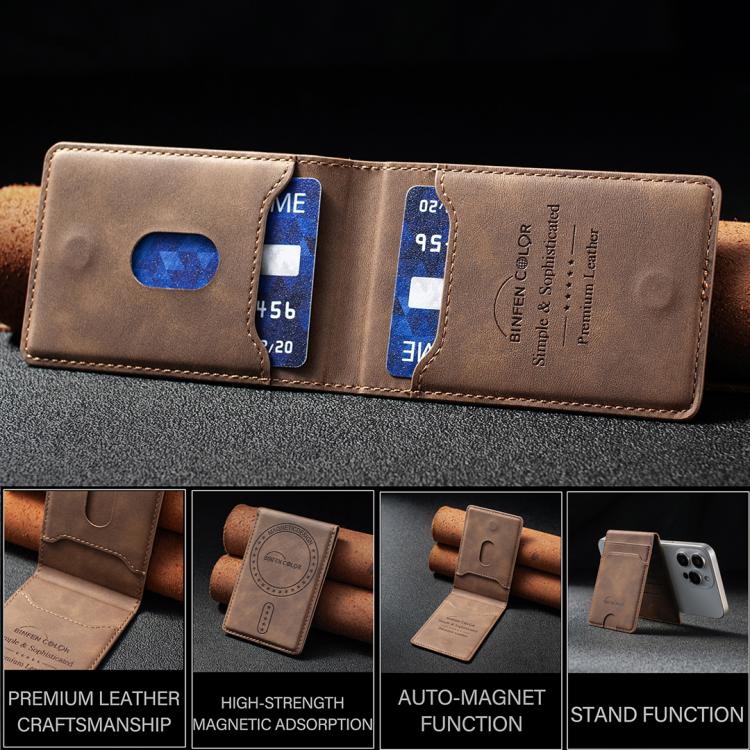 BINFEN COLOR BFK40 Calf Texture Vegan Leather Magnetic Wallet Card Holder(Brown) - Image 5