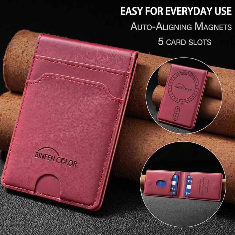 BINFEN COLOR BFK40 Calf Texture Vegan Leather Magnetic Wallet Card Holder(Rose Red) - Image 11