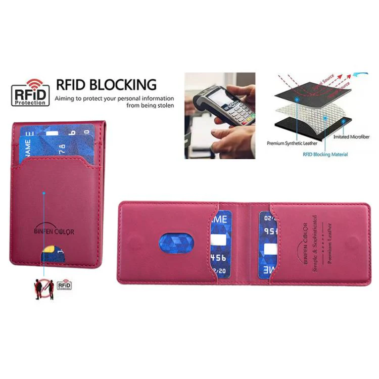 BINFEN COLOR BFK40 Calf Texture Vegan Leather Magnetic Wallet Card Holder(Rose Red) - Image 3