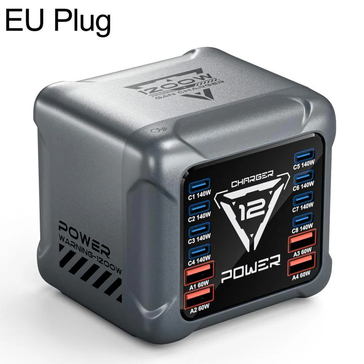 BK-127D 1200W GaN Multi Interface Desktop Charger with RGB Touch Lighting, Plug:EU Plug