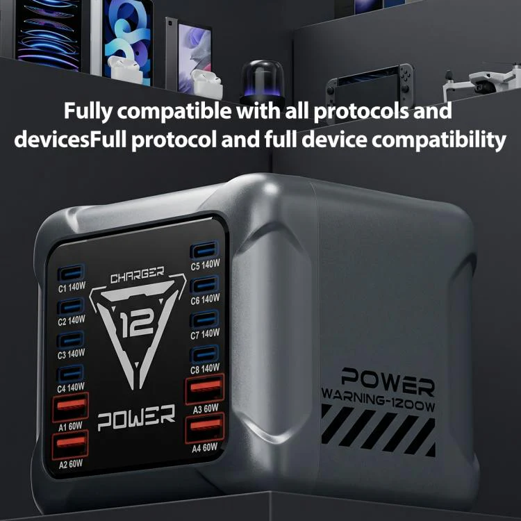 BK-127D 1200W GaN Multi Interface Desktop Charger with RGB Touch Lighting, Plug:UK Plug - Image 13