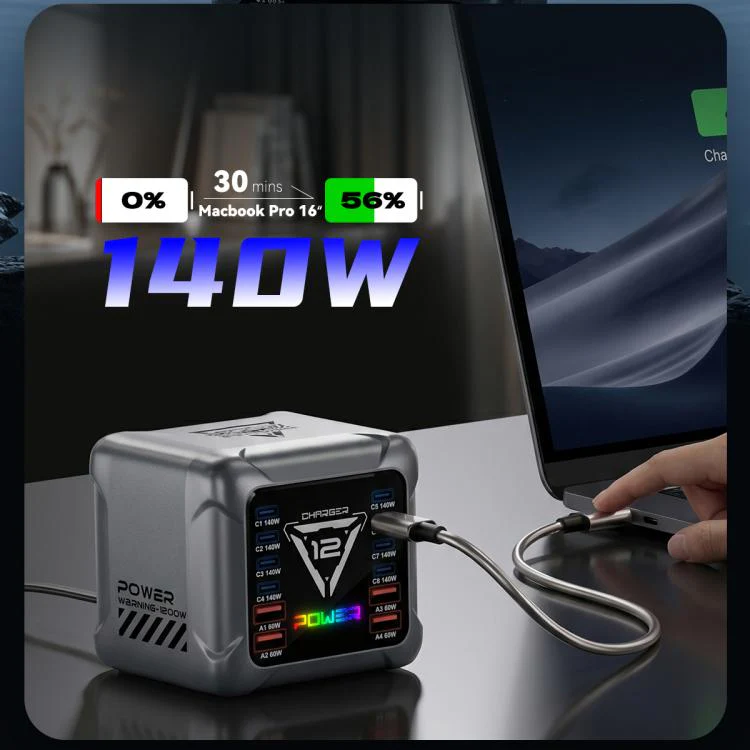 BK-127D 1200W GaN Multi Interface Desktop Charger with RGB Touch Lighting, Plug:US Plug - Image 7