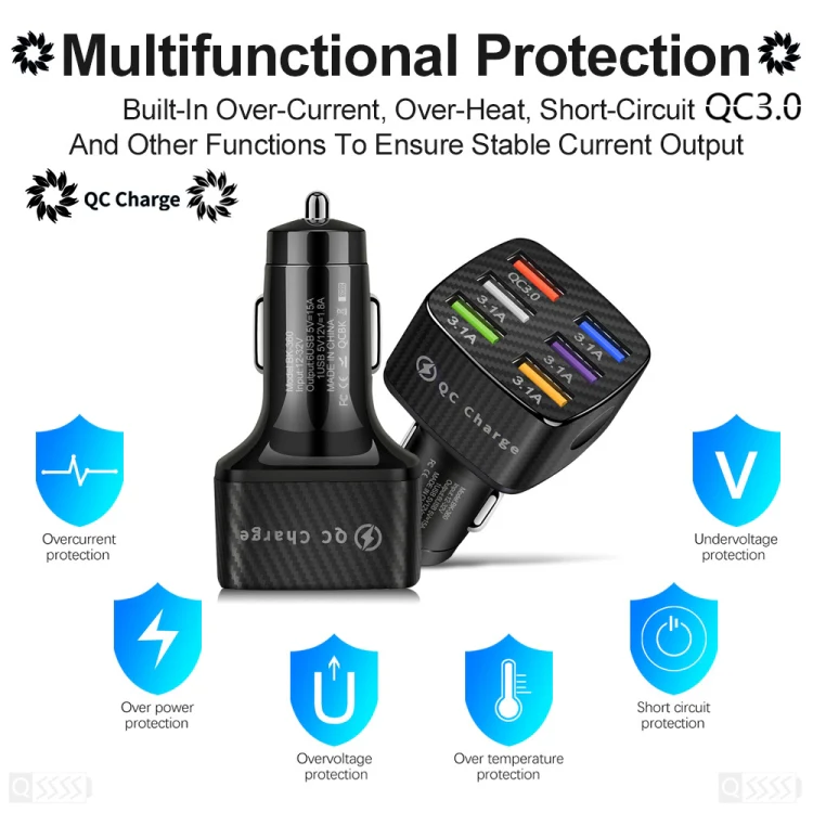 BK-360 6 in 1 QC3.0+3.1A USB luminescent Car Charger (White) - Image 3