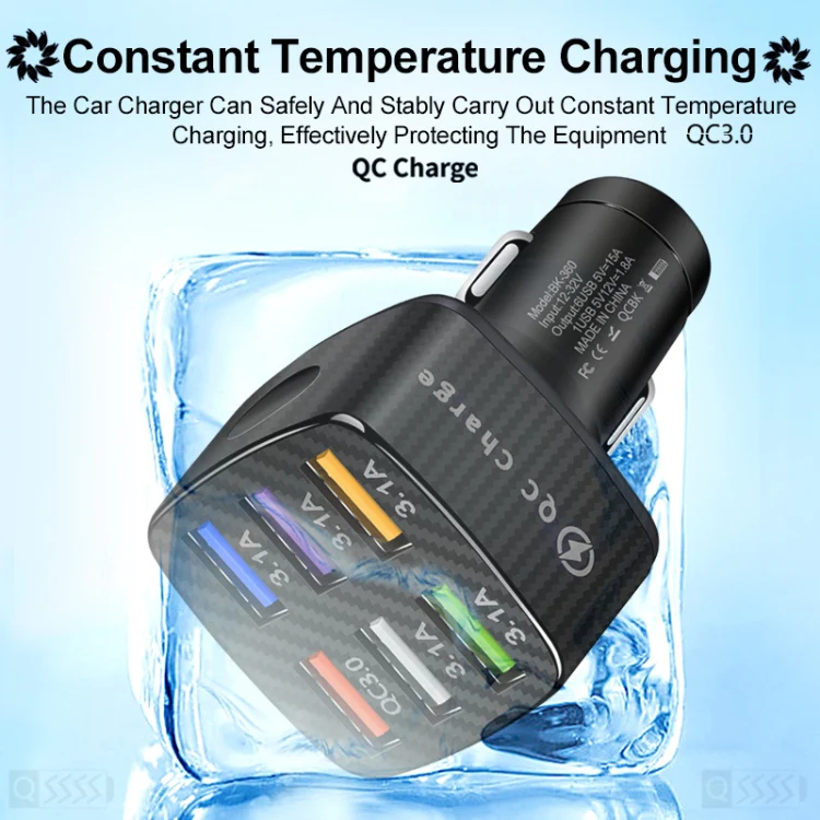 BK-360 6 in 1 QC3.0+3.1A USB luminescent Car Charger (White) - Image 4