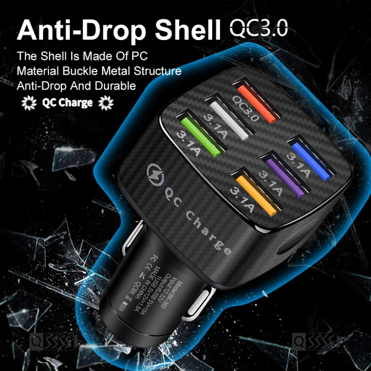 BK-360 6 in 1 QC3.0+3.1A USB luminescent Car Charger (White) - Image 5