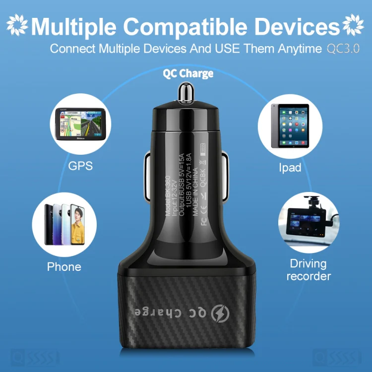 BK-360 6 in 1 QC3.0+3.1A USB luminescent Car Charger (White) - Image 7