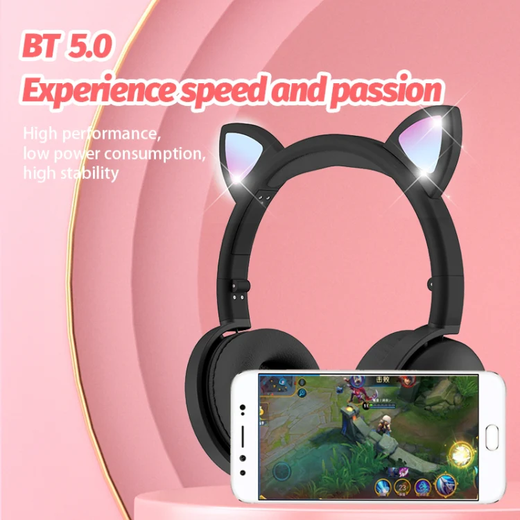 BK9 HiFi 7.1 Surround Sound Cat Claw Luminous Cat Ear Bluetooth Gaming Headset with Mic(White) - Image 4