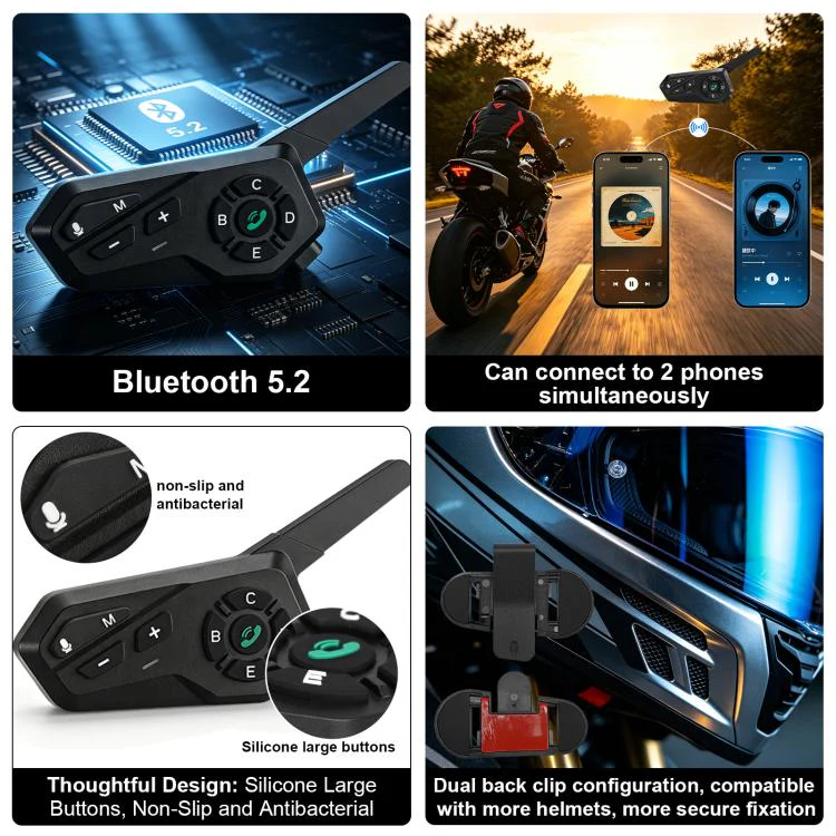 Black Motorcycle Helmet Waterproof Wireless Walkie-Talkie Bluetooth Earphone(One) - Image 7