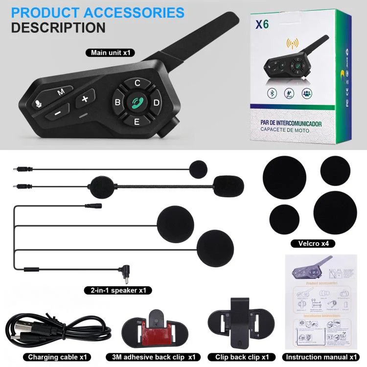 Black Motorcycle Helmet Waterproof Wireless Walkie-Talkie Bluetooth Earphone(One) - Image 9