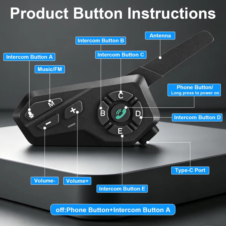 Black Motorcycle Helmet Waterproof Wireless Walkie-Talkie Bluetooth Earphone(Two) - Image 4
