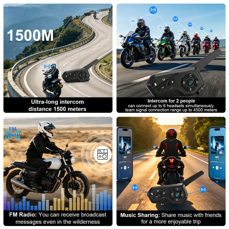 Black Motorcycle Helmet Waterproof Wireless Walkie-Talkie Bluetooth Earphone(Two) - Image 5