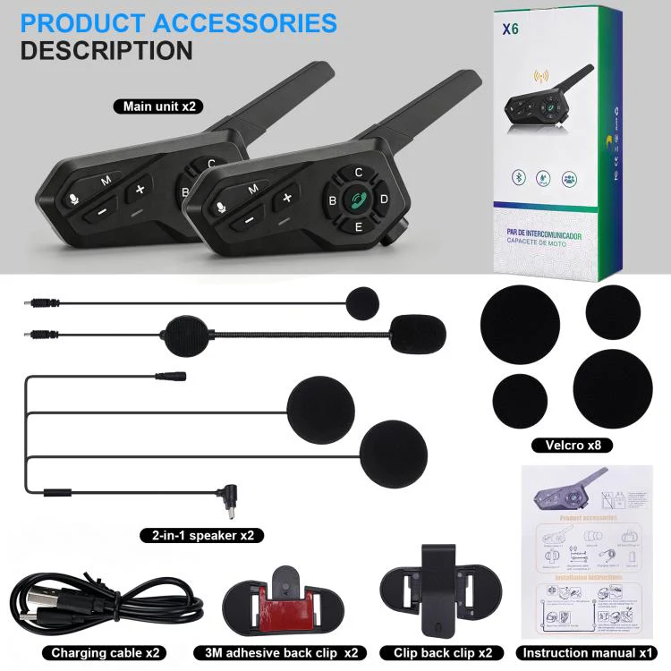 Black Motorcycle Helmet Waterproof Wireless Walkie-Talkie Bluetooth Earphone(Two) - Image 9