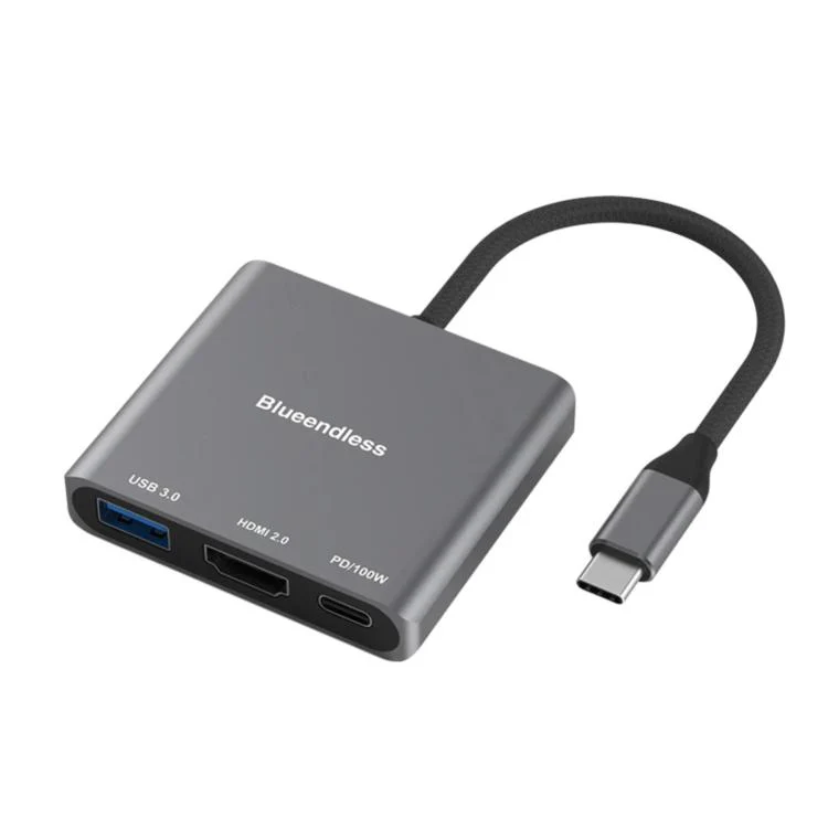 Blueendless 3 In 1 Type-C Docking Station To HDMI 4K/60Hz Laptop USB 3.0 Converter(HDMI2.0+USB3.0+PD3.0)