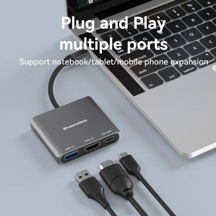Blueendless 3 In 1 Type-C Docking Station To HDMI 4K/60Hz Laptop USB 3.0 Converter(HDMI2.0+USB3.0+PD3.0) - Image 3