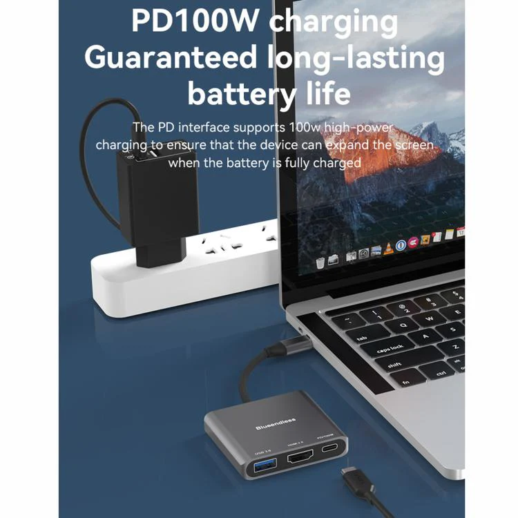 Blueendless 3 In 1 Type-C Docking Station To HDMI 4K/60Hz Laptop USB 3.0 Converter(HDMI2.0+USB3.0+PD3.0) - Image 4