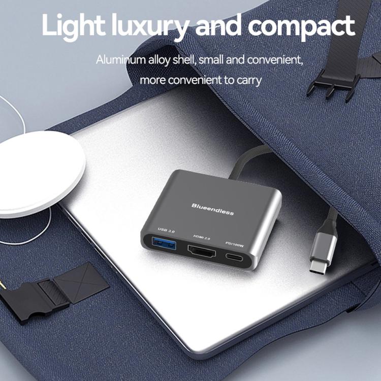 Blueendless 3 In 1 Type-C Docking Station To HDMI 4K/60Hz Laptop USB 3.0 Converter(HDMI2.0+USB3.0+PD3.0) - Image 7