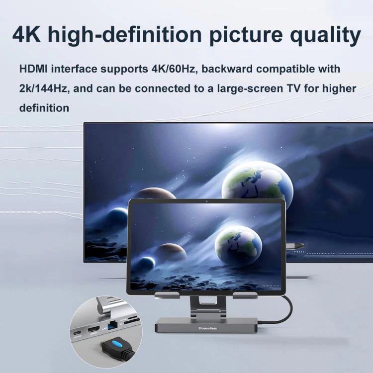 Blueendless 4K/60Hz Multifunctional Docking Station Tablet Holder, Spec: 10-in-1 Ethernet Port Rotating - Image 4