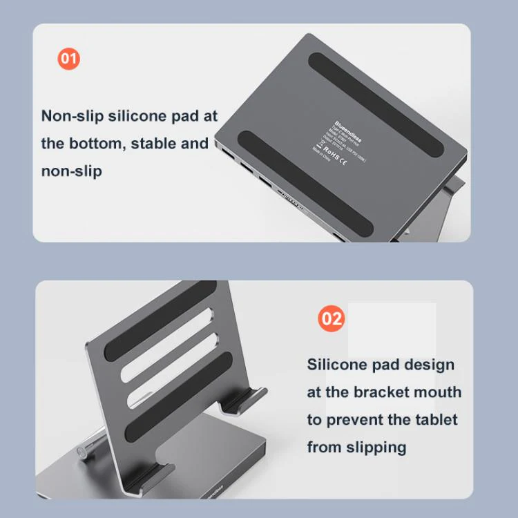Blueendless 4K/60Hz Multifunctional Docking Station Tablet Holder, Spec: 10-in-1 Rotating - Image 5