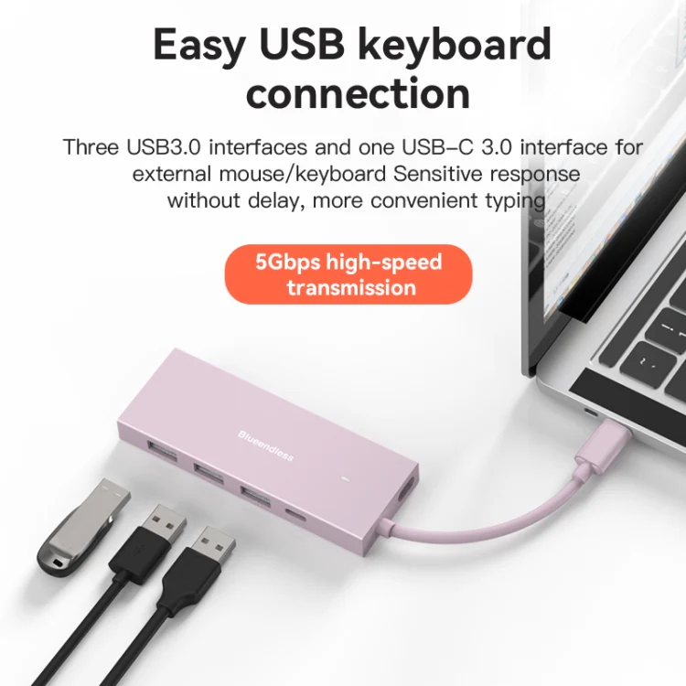 Blueendless 4K60Hz + Data Port Type-C Docking Station USB3.0 Splitter, Spec: 6-in-1 Blue - Image 6