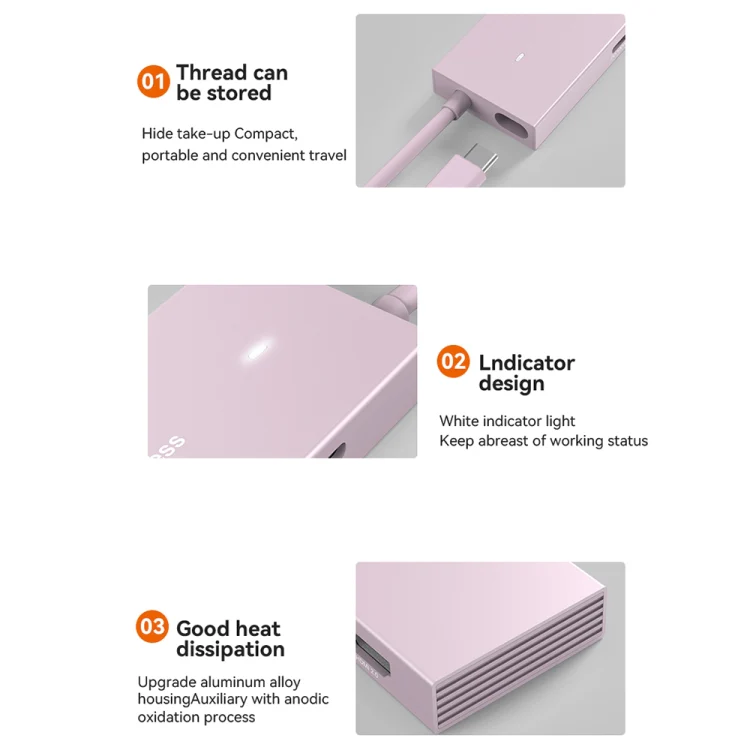 Blueendless 4K60Hz + Data Port Type-C Docking Station USB3.0 Splitter, Spec: 7-in-1 Card Reading Pink - Image 12