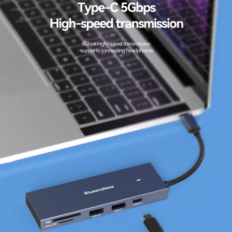 Blueendless 4K60Hz + Data Port Type-C Docking Station USB3.0 Splitter, Spec: 7-in-1 Card Reading Pink - Image 9