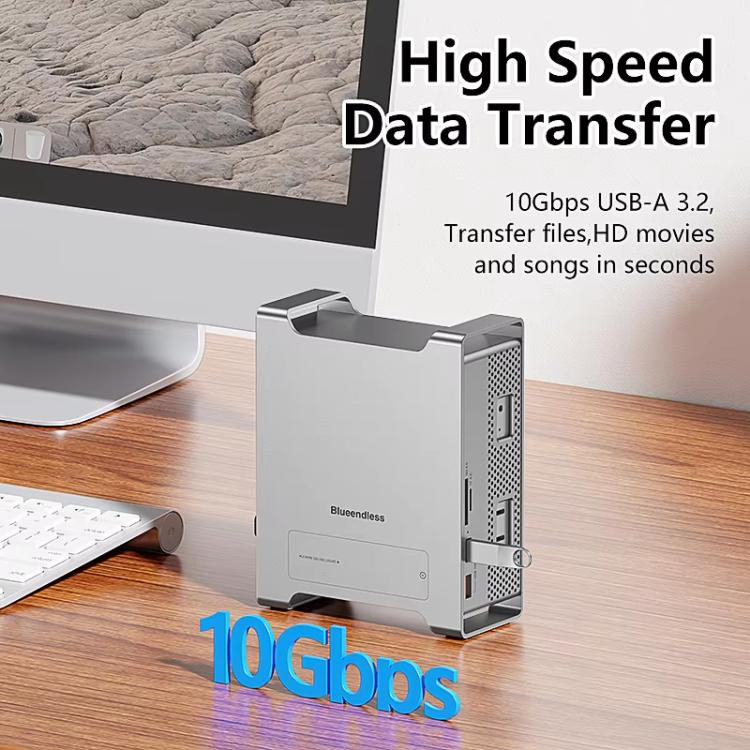 Blueendless MAC908 For Mac Mini M4 Stand & Hub With SSD Enclosure 2xUSB3.2+2xUSB2.0+SD/TF4.0+USB-C - Image 4